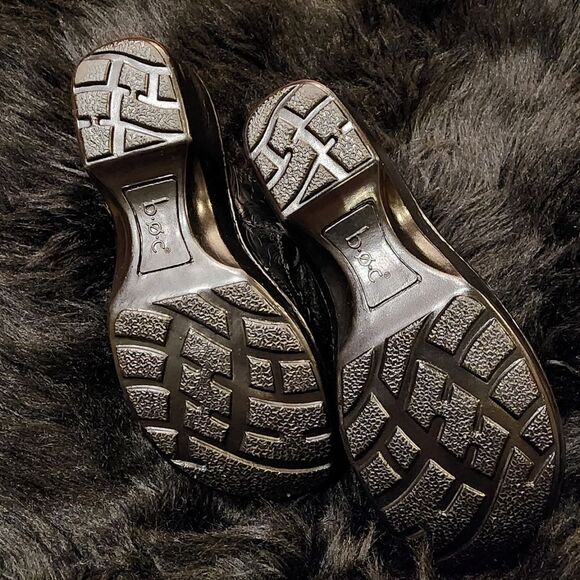 Born Concept Black Leather Buckle Mules Size 7M Etched Paisley Design - Picture 5 of 10